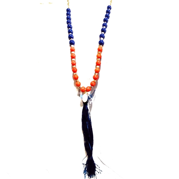 ``N925N035 NWT Pure Expressions Hypo-Allergenic Orange & Blue Tassel Necklace - Picture 3 of 7